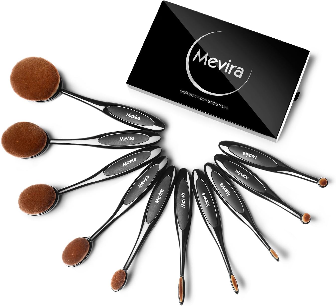 Mevira Makeup Brushes, Professional 10pcs Soft Oval toothbrush Makeup Brush Set Foundation Brush Contour Powder Blush Concealer Cosmetic Brush Set