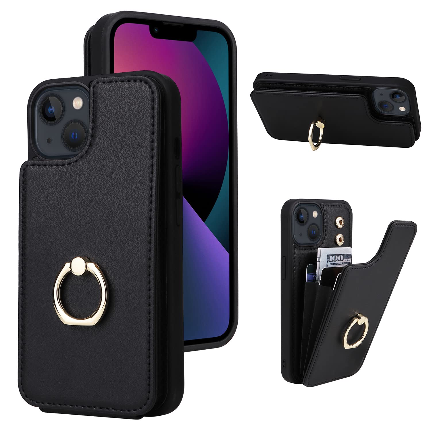 カード収納 手帳型ケース ケース 13 iPhone スタンド 背面カード収納 手帳型 ショルダー スマホケース ケース iPhone ブラック iPhoneアクセサリー