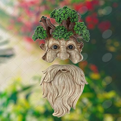 Miniatura 5 de Red Carpet Studios 49025 Cara de árbol de anciano pintada a mano esculpida al aire libre, decoración de jardín, 14.96 x 7.87 pulgadas, tocón de