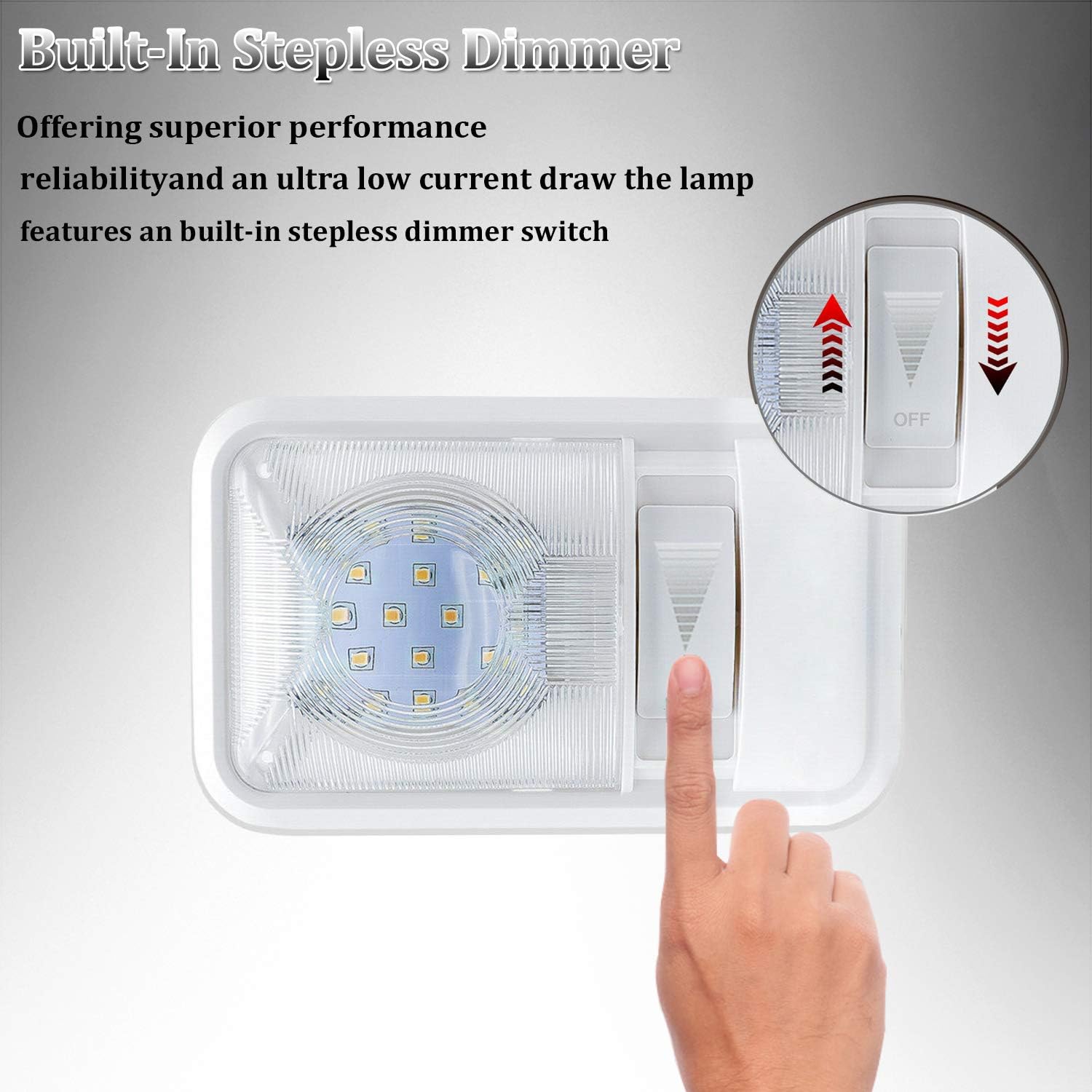 PSEQT Dimmable RV Ceiling Dome Single Light 24 LED Adjustable Interior Lighting for Car Marine Boat Trailer Camper Van Cool White 6000-6500K
