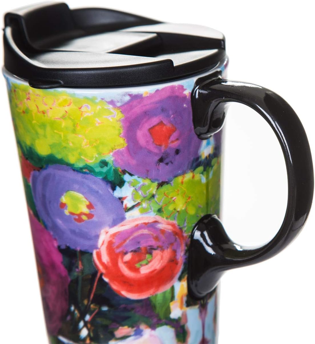 Topadorn Ceramic Travel Mug Large Coffee Mug with Lid & Handle, Ceramic Latte Mug with Matching Box, Flower - Image 6