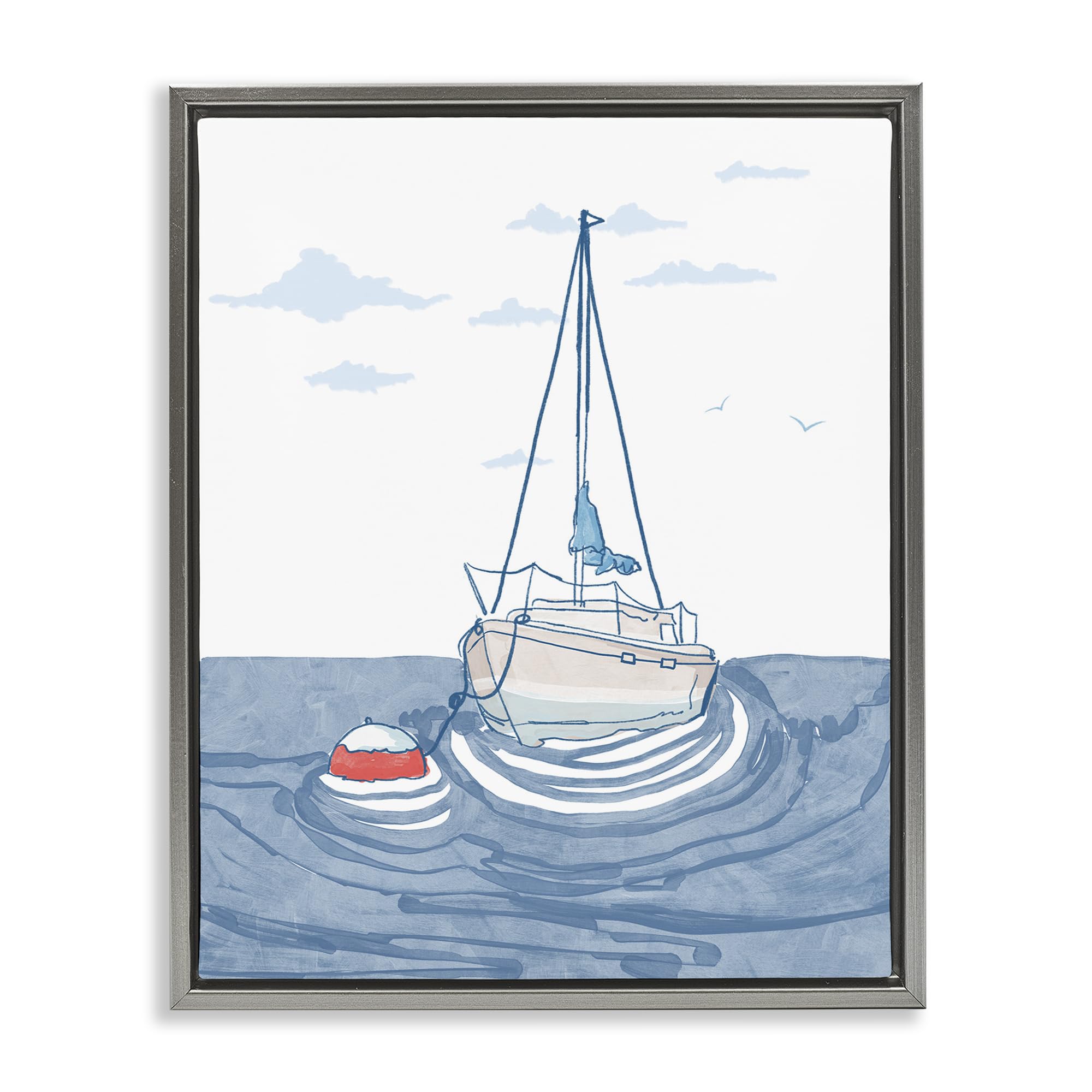 Stupell Industries Luster Gray (Matte) 'Cool Tone Sailboat Floating'| Floating Frame Canvas Art