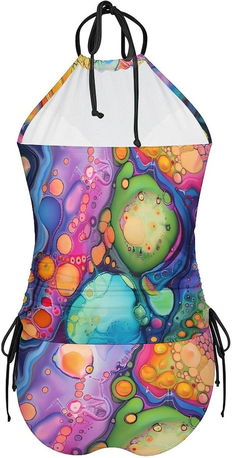 Vibrant Tie Dye Women's Tankini Swimsuit Two Piece Tummy Control Bathing Suits Tie String Swimwear