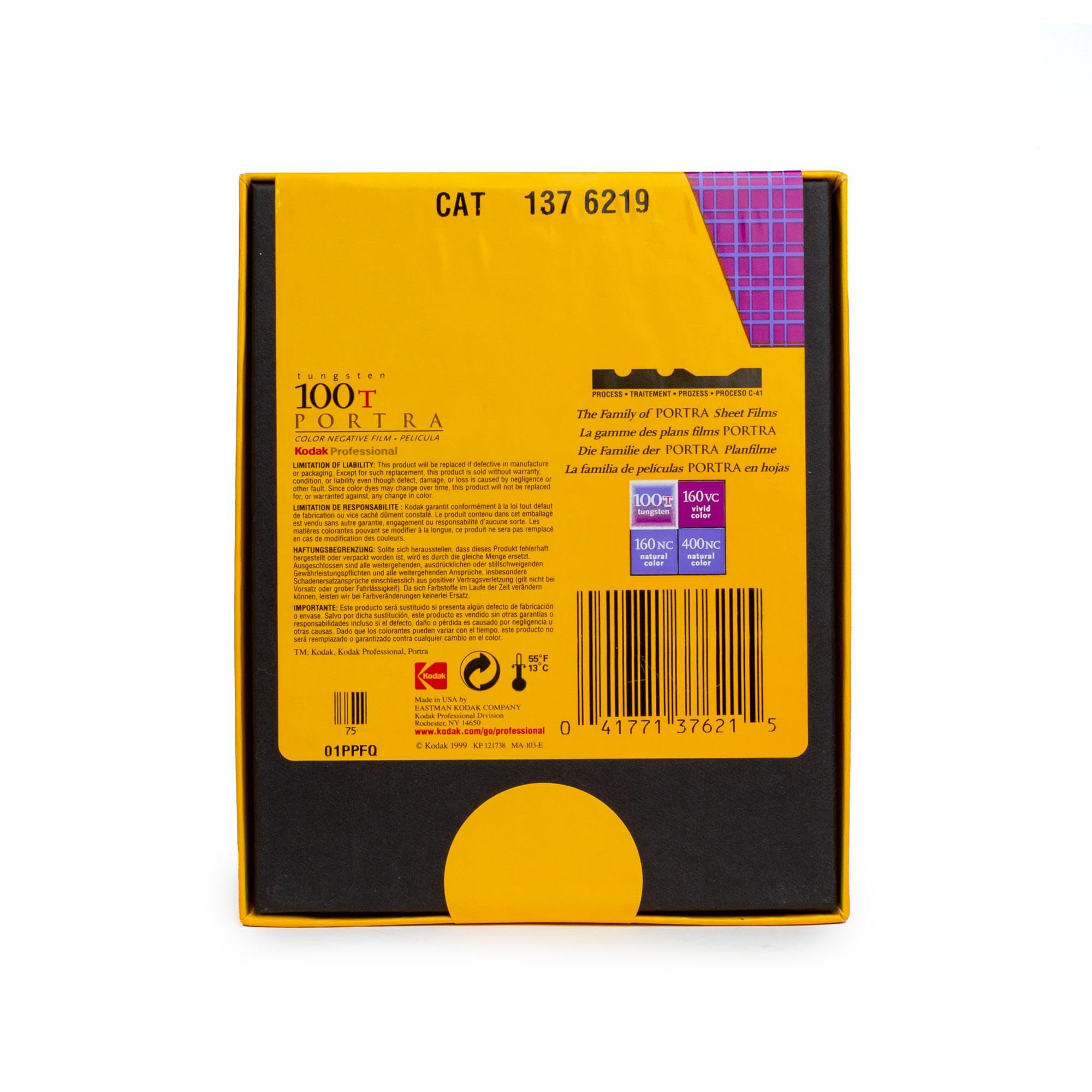Kodak Professional Portra 100T - Pellicola negativa a colori, 10 fogli, a grana fine, ottimizzata per luce di tungsteno, conservata congelata - MHD: 04/2008