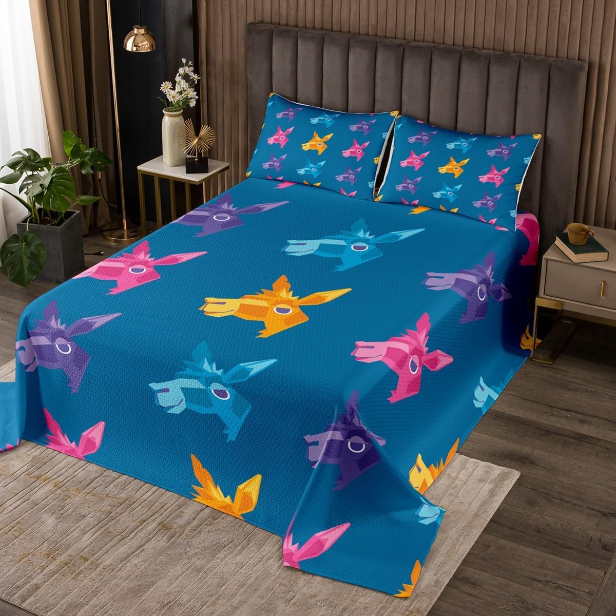 jejeloiu Kids Flamingo Coverlet Set Queen Size, Tropical Flamingo Pattern Bedspread Animal Decor Quilted Coverlet Boys Girls Teens Bedroom Decor with 2 Pillow Case