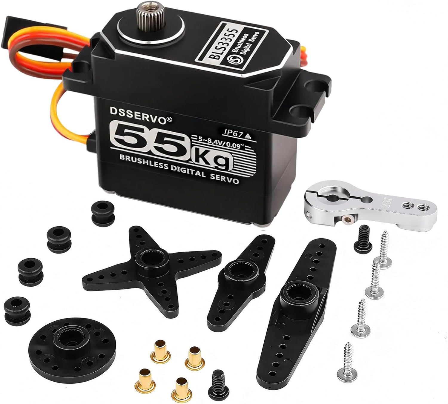 55KG Brushless servo Full Metal Gears High Torque Fast Digital Servo for 1/8 1/10 1/12 RC Car/Shockproof Rc Car Servo (180 Degree)