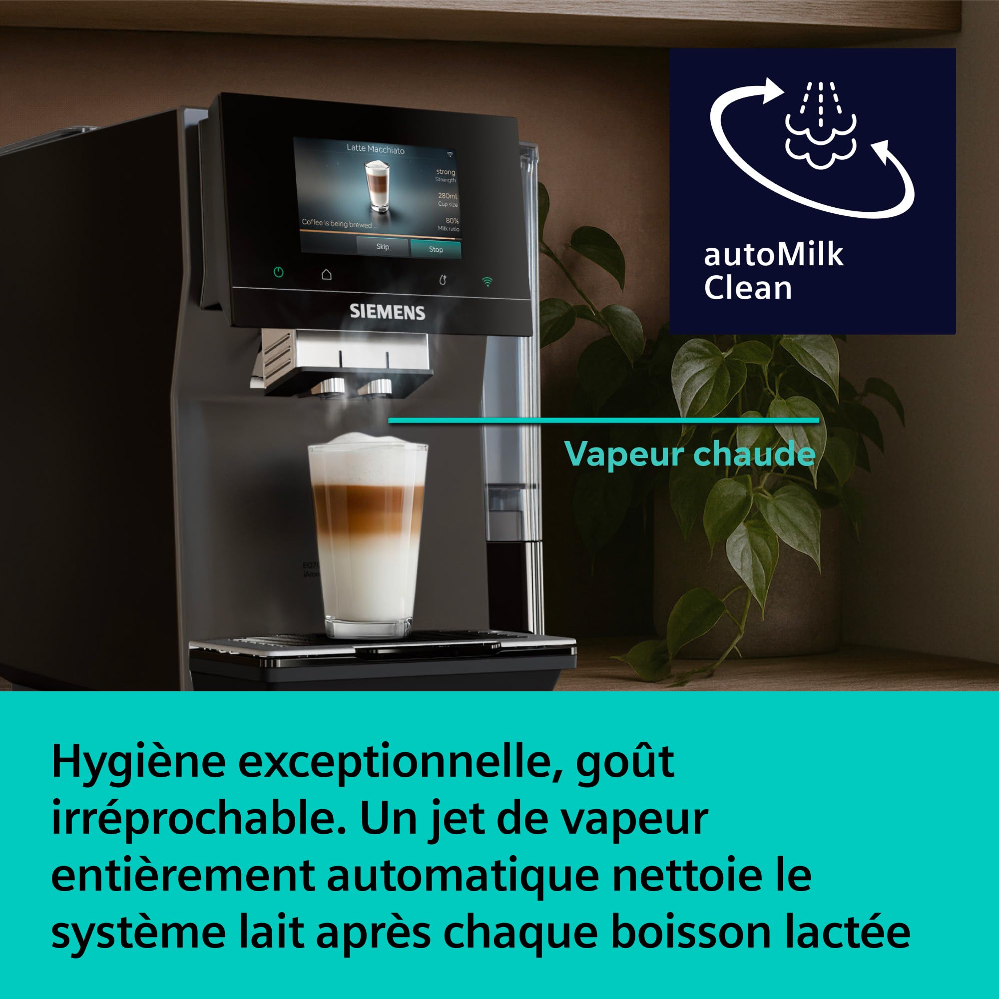 SIEMENS Machine à café entièrement automatique, EQ700 iAroma, écran tactile, Cold Brew et Slow Brew, application Home Appliances, morning haze, TP725E01