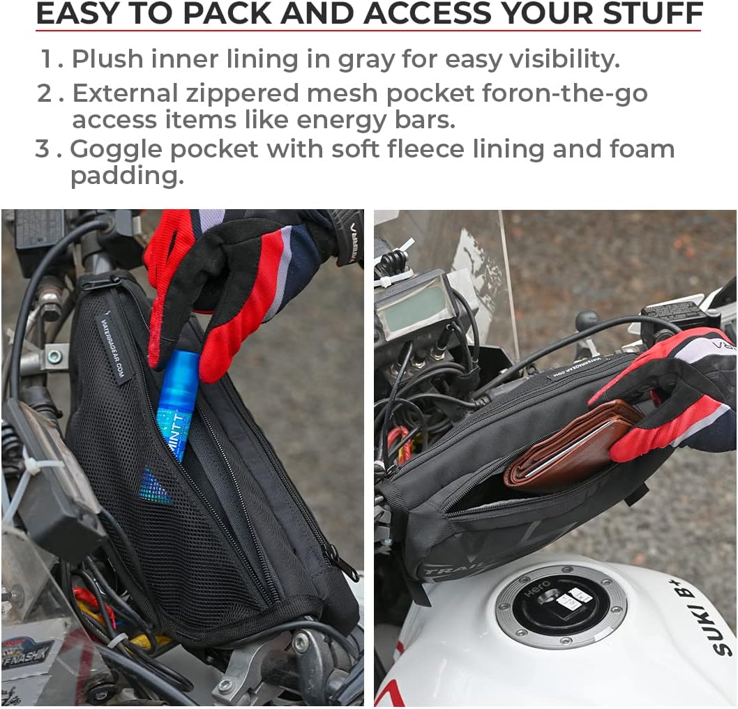 ViaTerra Crossbar Handlebar Trailpack | Universal Fit for Any Motorbike, Dirt Bike & Snow Bike WITH CROSSBARS | 1L Black
