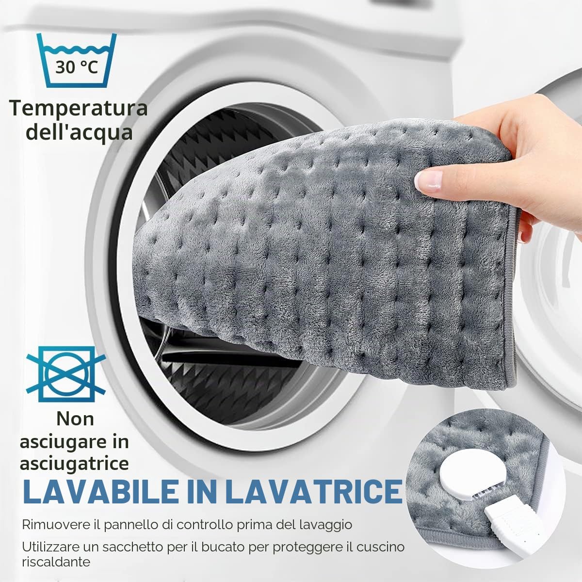 Cuplu 76 * 40 cm Cuscino Termico Elettrico Extra Grande- Termoforo Elettrico per Lavabile-Auto Spegnimento-Termoforo Rapido per Alleviare il Dolore Muscolare Lombare,Addome, Collo, Spalla（Grigio）