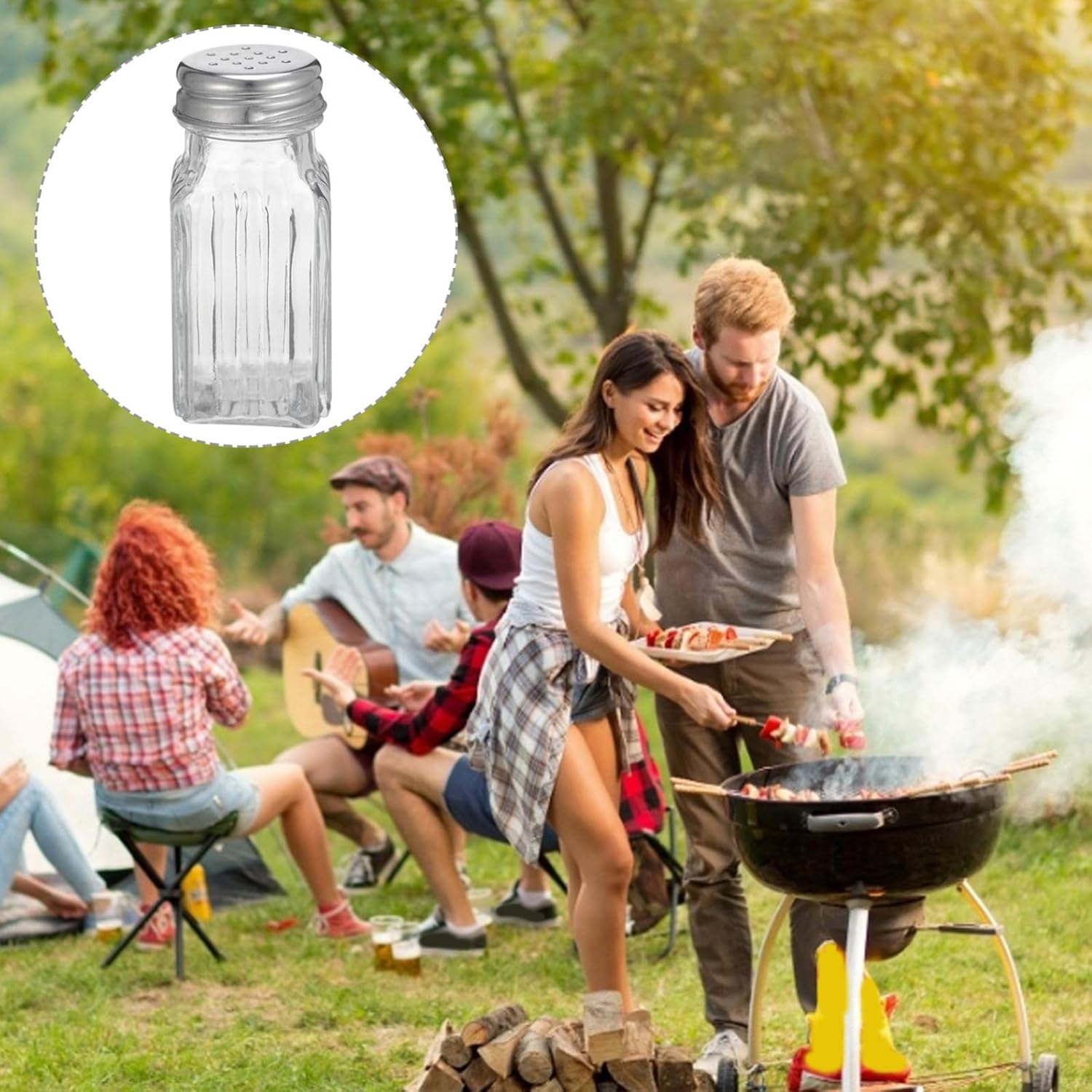 BESTYASH 6-pcs Glass Spice Shaker Set with Square Stripe Design, Multi-functional Seasoning Bottles for Salt and Pepper, Kitchen Storage Jars for Home Cooking