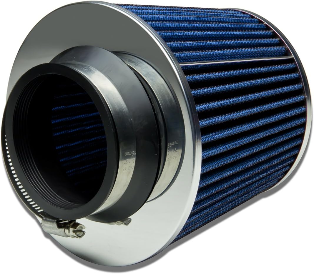 2.5 Inches Inlet Cold Air Intake Clamp-On Open Top Cone Air Filter, Blue