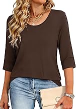 Women's T-Shirt with 3/4 Sleeves Cotton Tunic Summer Short Sleeve Basic T-Shirt Plain Casual Top with Crew Neck Stretch Blouse Loose Elegant