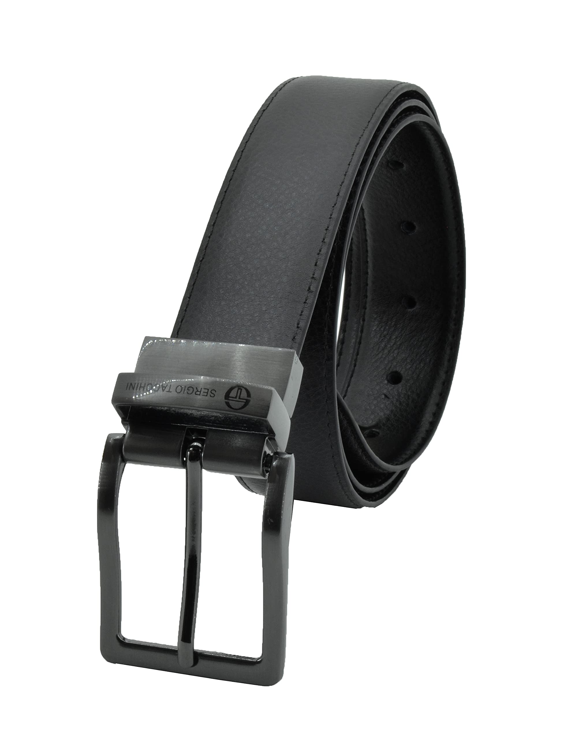Sergio Tacchini Men's Reversible Belt in Real Leather, Rectangular Buckle, Adjustable (125/130, Black Brown)
