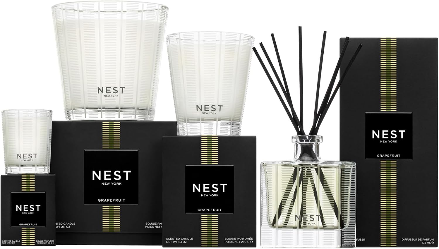 NEST New York Scented Votive Candle, Grapefruit - 2 oz - Up to 28-Hour Burn Time - Reusable Glass Vessel