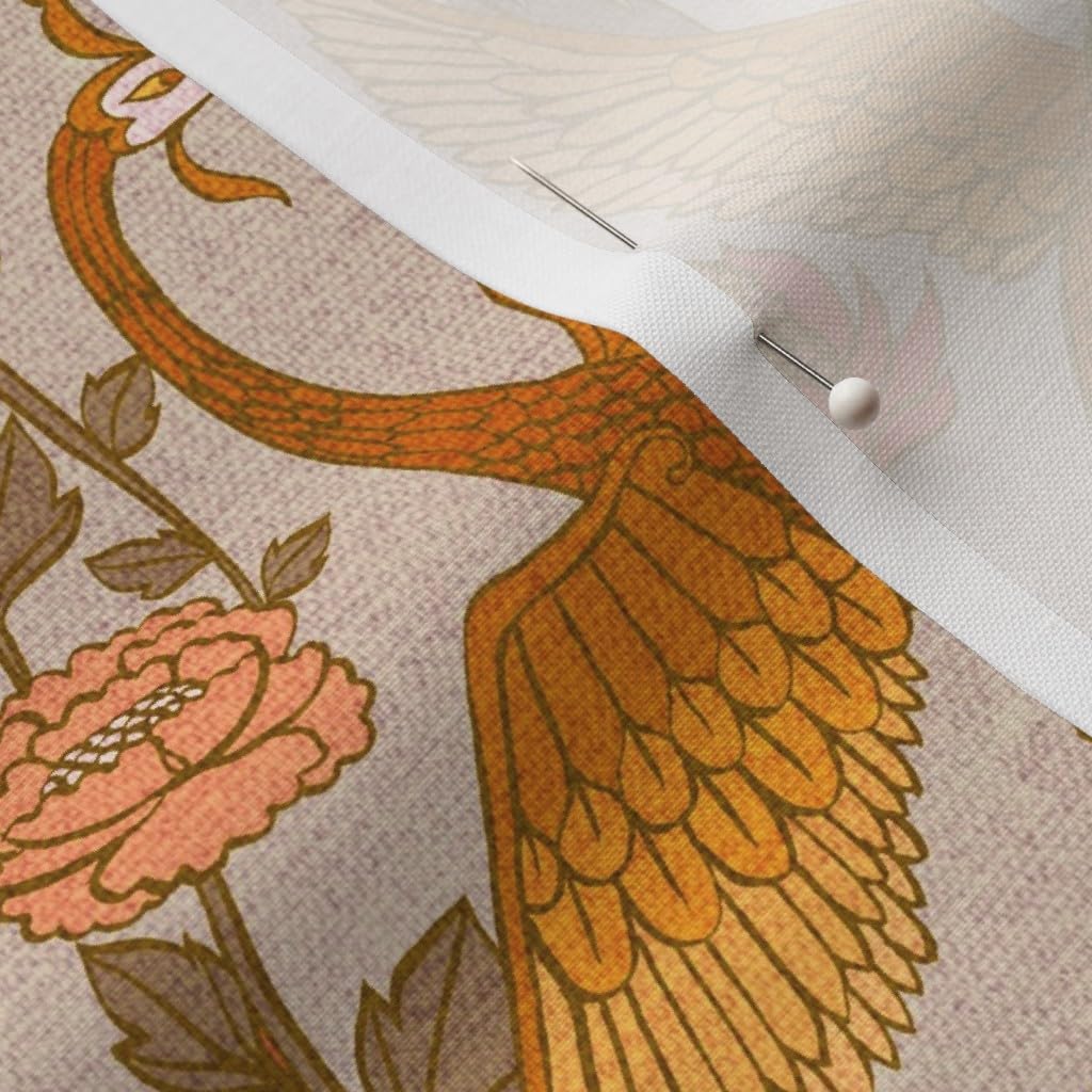 Spoonflower Fabric - Vintage Phoenix Bird Floral Victorian Decorative Spring Golden William Printed on Petal Signature Cotton Fabric Fat Quarter - Sewing Quilting Apparel Crafts Decor