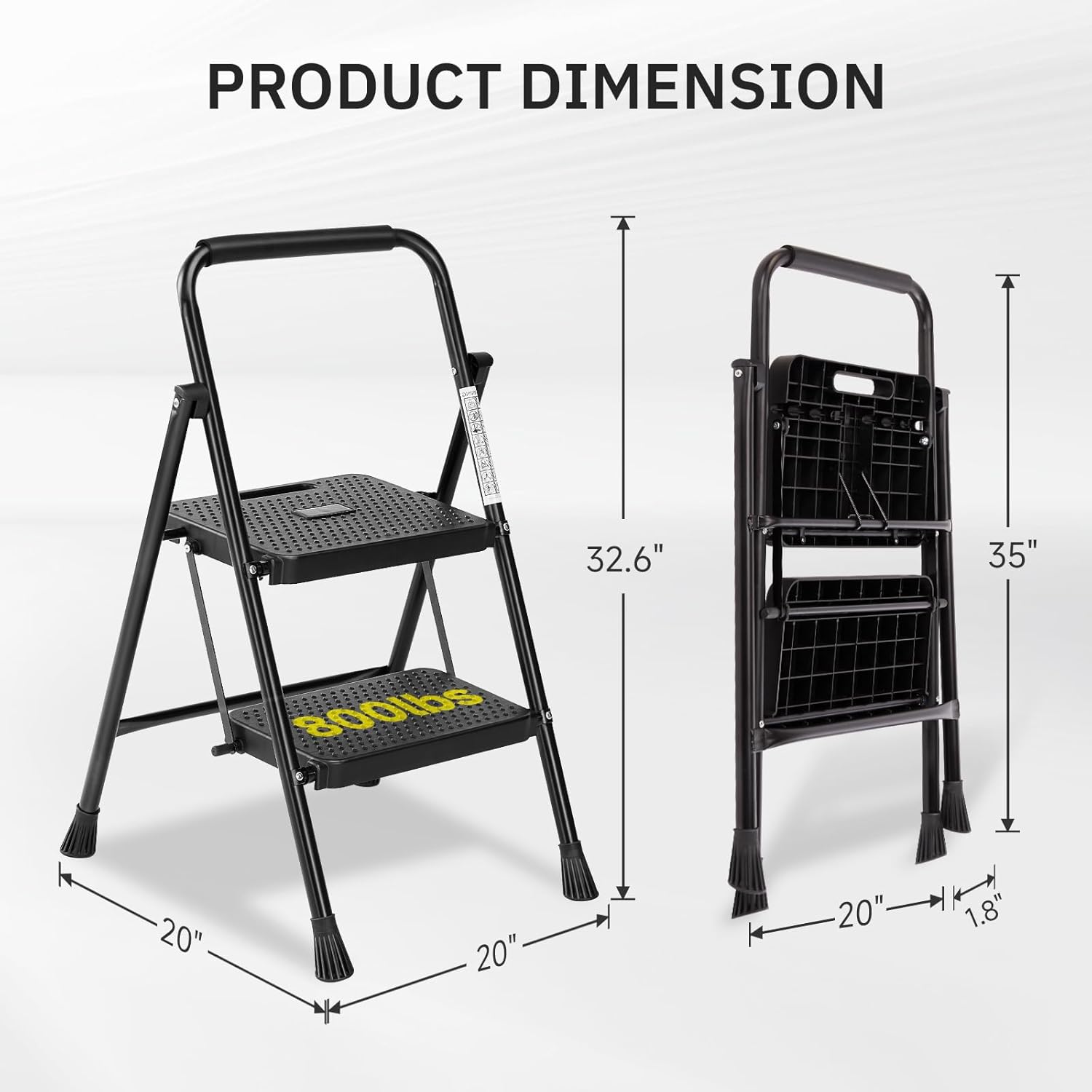 Simple Deluxe 2 Step Ladder, Step Stool Foldable, 800lbs Portable Ladder with Wide Anti-Slip Pedal, Step Stool for Adults, Lightweight Step Ladder for Home Kitchen and Outdoor