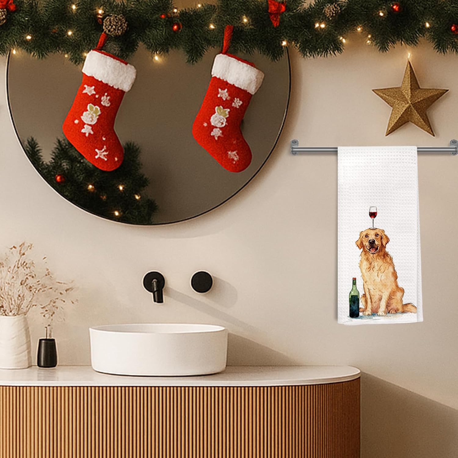 Funny Wine Golden Retriever Kitchen Towels Decorative, Gifts for Golden Retriever and Wine Lovers Hand Tea Towels for Bar Cart, Dog Mom Lovers Dad Gifts Dish Towel Dishcloth, 16x24 Inch - Image 5