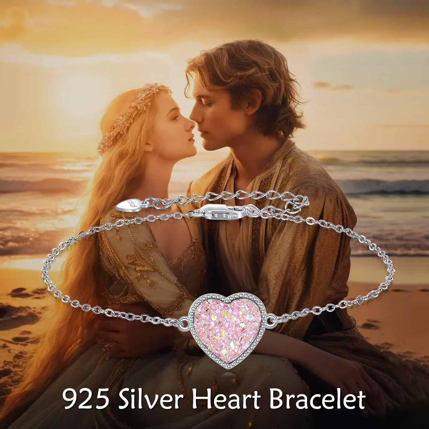 Pink Heart Bracelet Sterling Silver Pink Crystal Link Bracelet Jewelry Gifts for Women