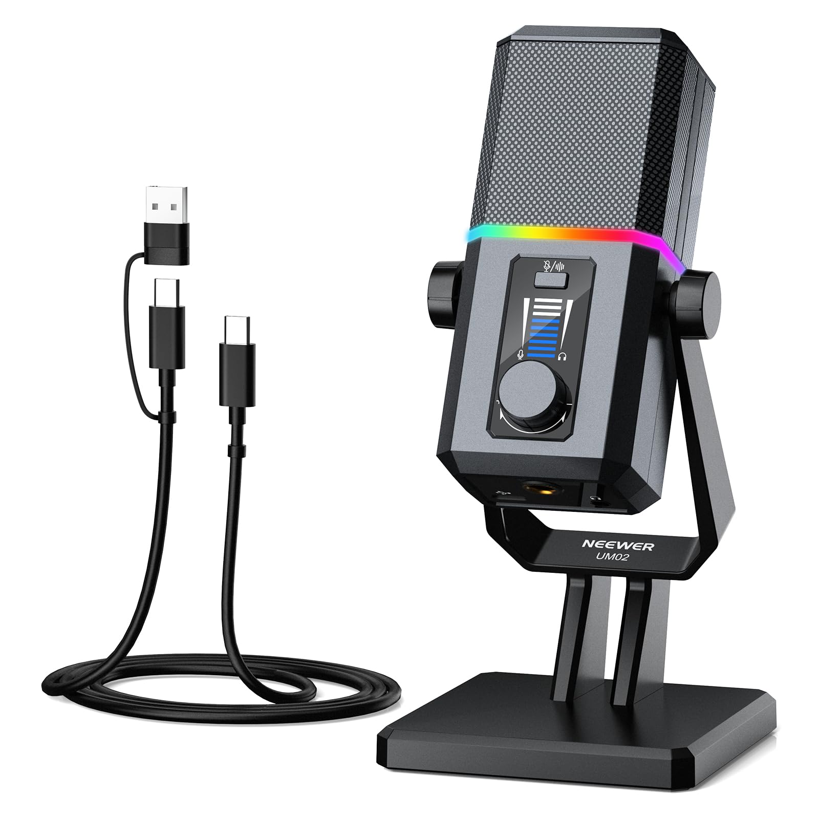 NEEWER RGB USB Mikrofon für Gaming Streaming Podcasts, Nierencharakteristik Kondensator Microphone mit Geräuschunterdrückung für Monitoring kompatibel mit iPhone iPad Mac PC Android PS5/PS4 Pro/PS4