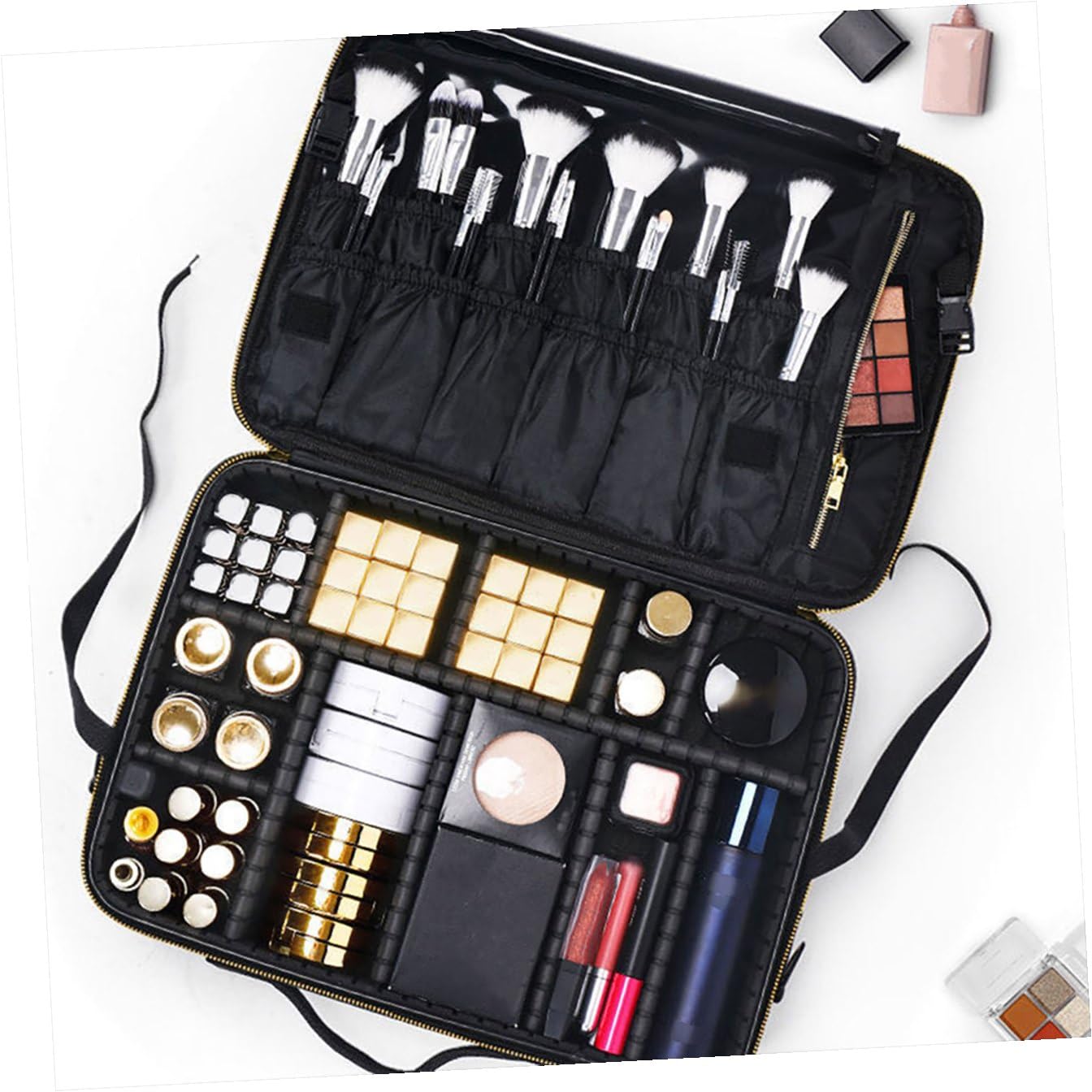 GALPADA Borsa Per Cosmetici Da Viaggio Nera Piccolo 34x24x11 Cm Divisori Tessuto Oxford Portatile Per Trucco e Accessori Donna Su Trolley Per Hotel e Affari