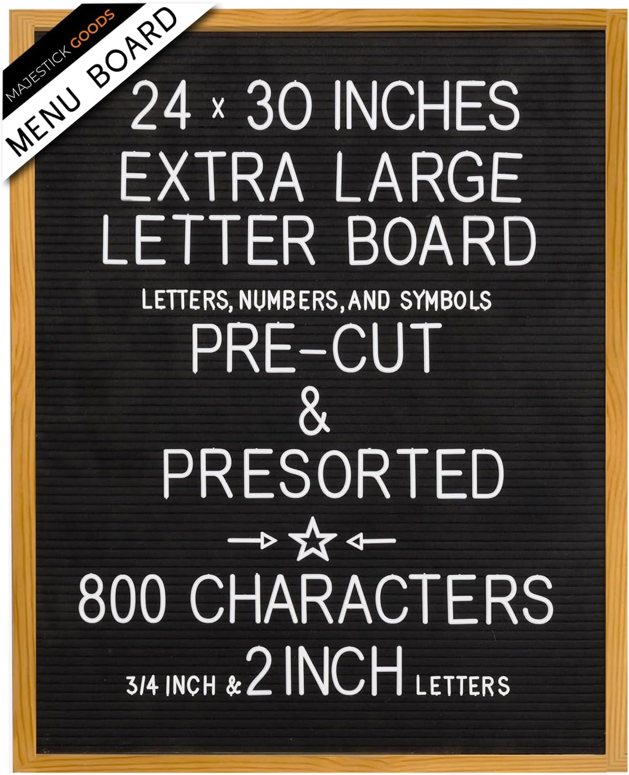 Extra Large MENU BOARD Letter Board 24x30 by Majestick Goods | Black Felt Giant Letter Board | Oak Frame Letterboard Menu for Restaurant w/Changeable Letters and Numbers Salon Price List Board (BN 2)