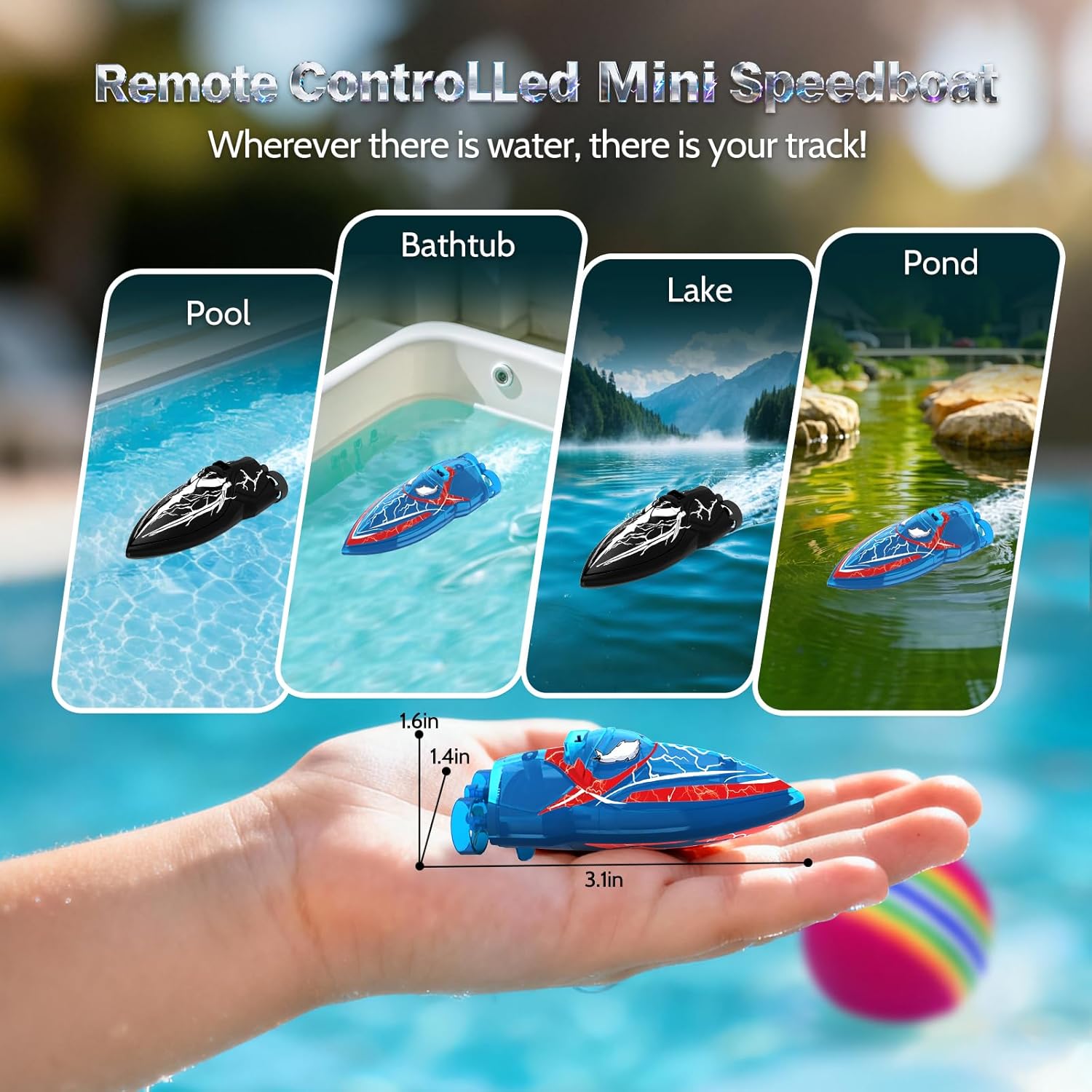 fromeasy 2-Pack Mini RC Boats with Floating Ball – 2.4GHz Remote Control Boats for Pools & Lakes, 2 Speeds, Auto Flip, Waterproof, Low Battery Alert, for Kids & Adults