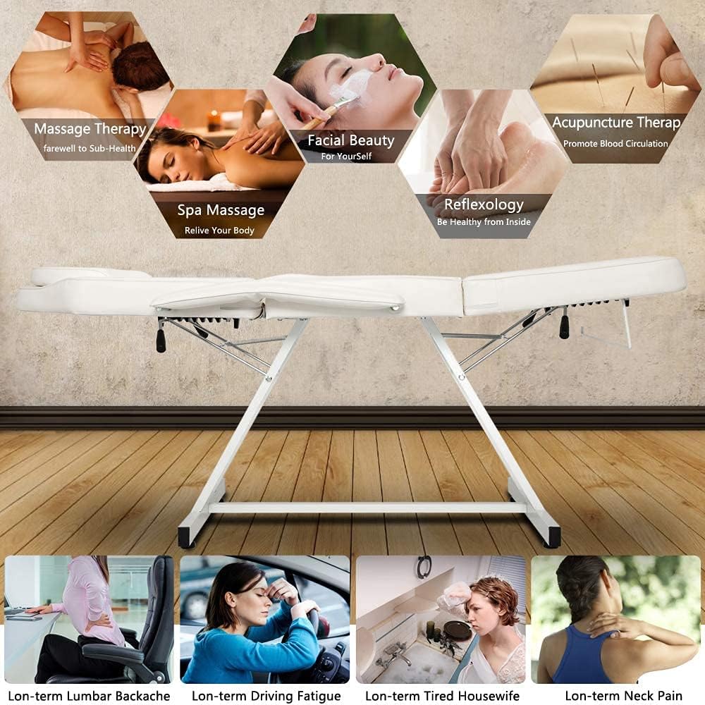 Tattoo Chair with Stool Message Bed Spa Salon Table Facial Chair for Client Esthetician White Max Weight Capacity 500lbs