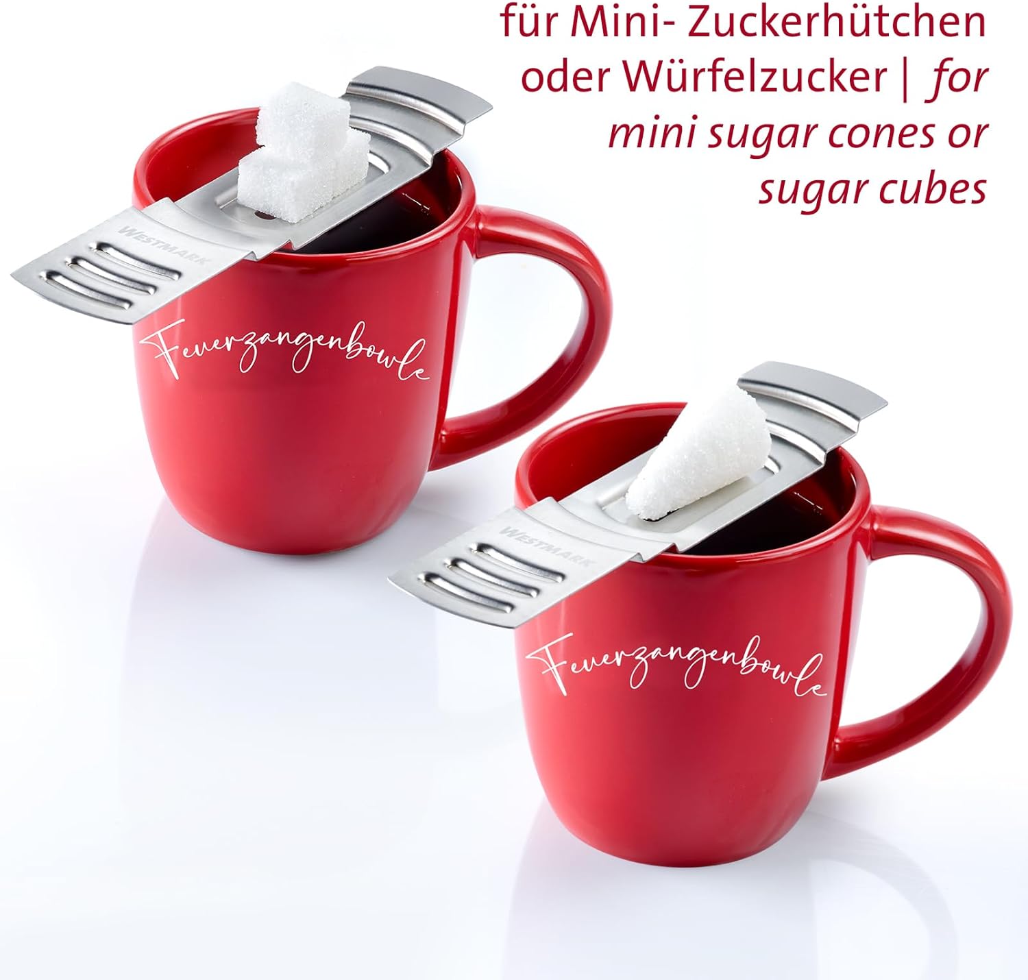 Westmark Cup Sugar Tongs Set of 4 - Fire Tongs Punch Set for Individual Sweetness - Robust Stainless Steel - Silver, 4 x Diameter 9.5 cm, Rose