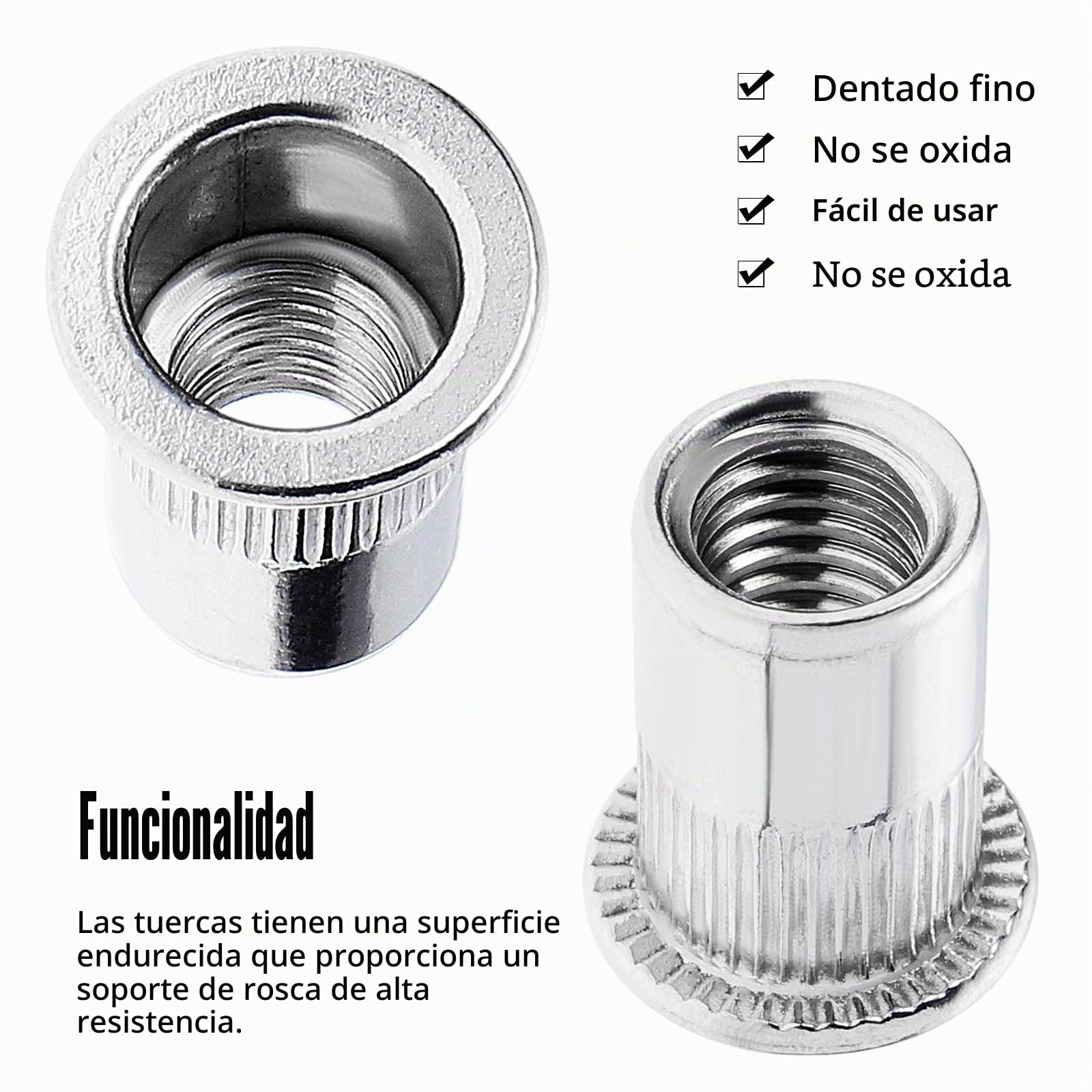Gueenky 100 tuercas de remache M6 M8 de acero inoxidable, tuercas de remache M8 M6 de acero inoxidable, tuercas de remachado, tuercas de remache ciego, tuercas de remache para metal y plástico, 50