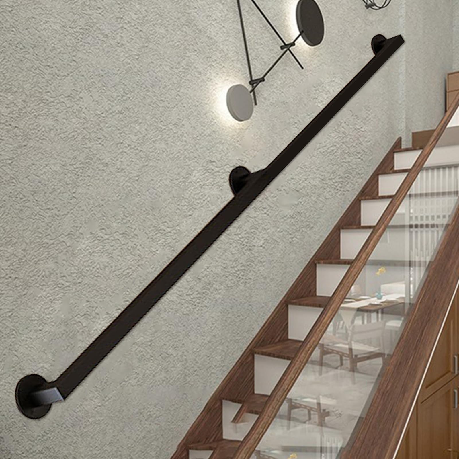 Rampe d'escalier extérieur 280cm avec balustre et kit de montage mural pour marche