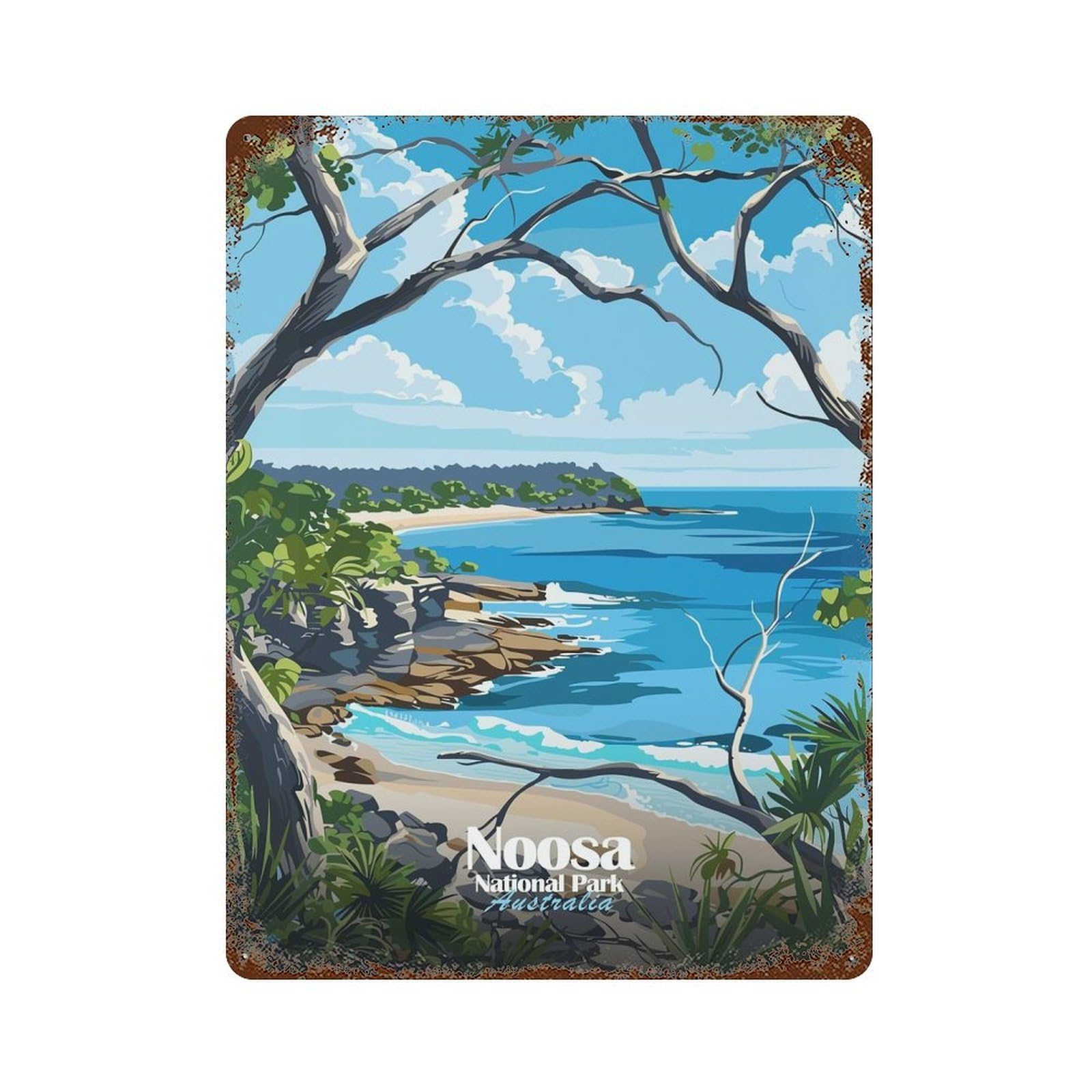 Noosa National Park Australia Coastal View Aged Metal Wall Plaque 15.7"x11.8", Industrial Home Decor for Pub, Kitchen And Man Cave Decor