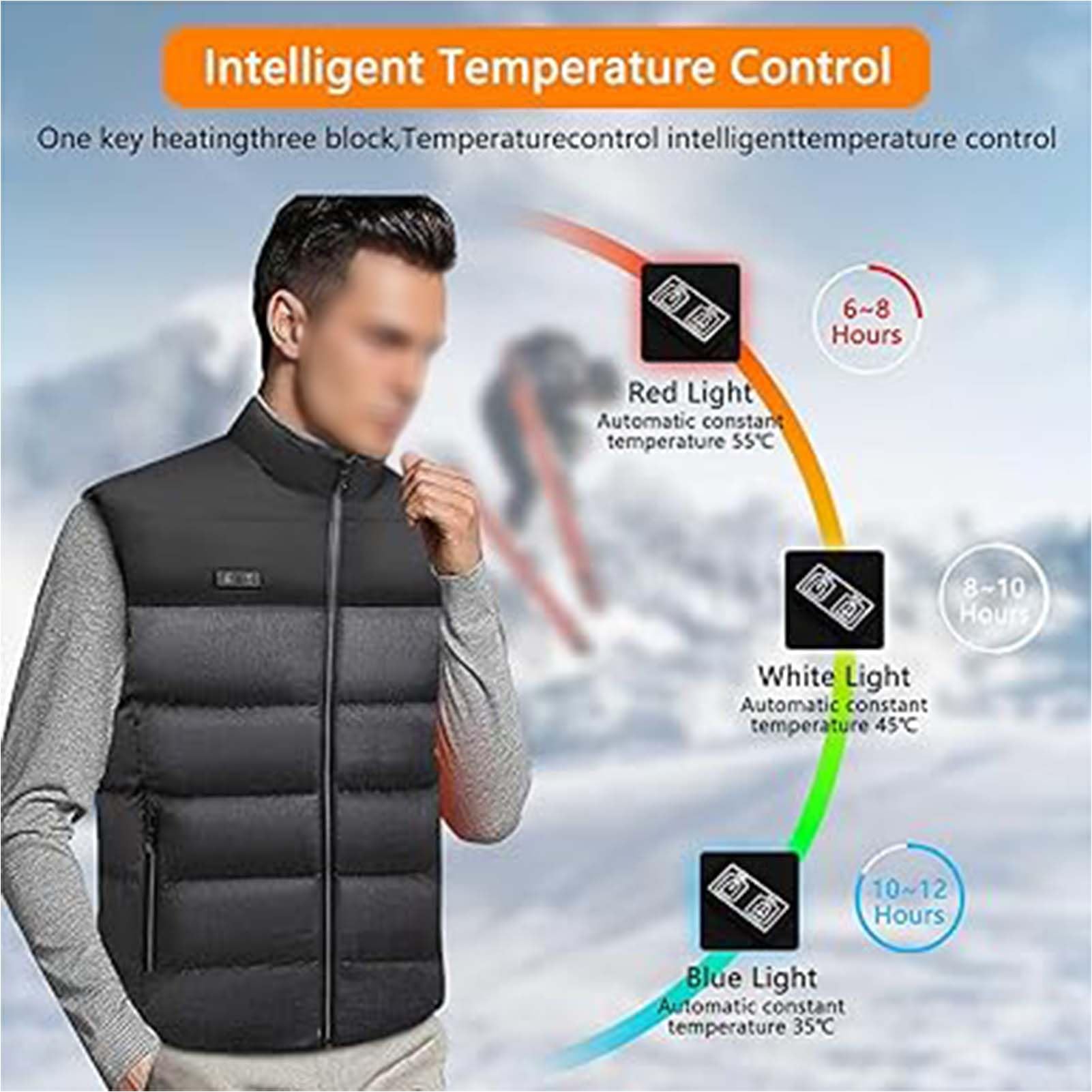Chaleco Calefactable Hombre Chaleco Calentador Eléctrico USB con 15 Zonas Calefactables 3 Niveles de Temperatura Chaleco Termico Lavable para Camping Senderismo Esquí Pesca