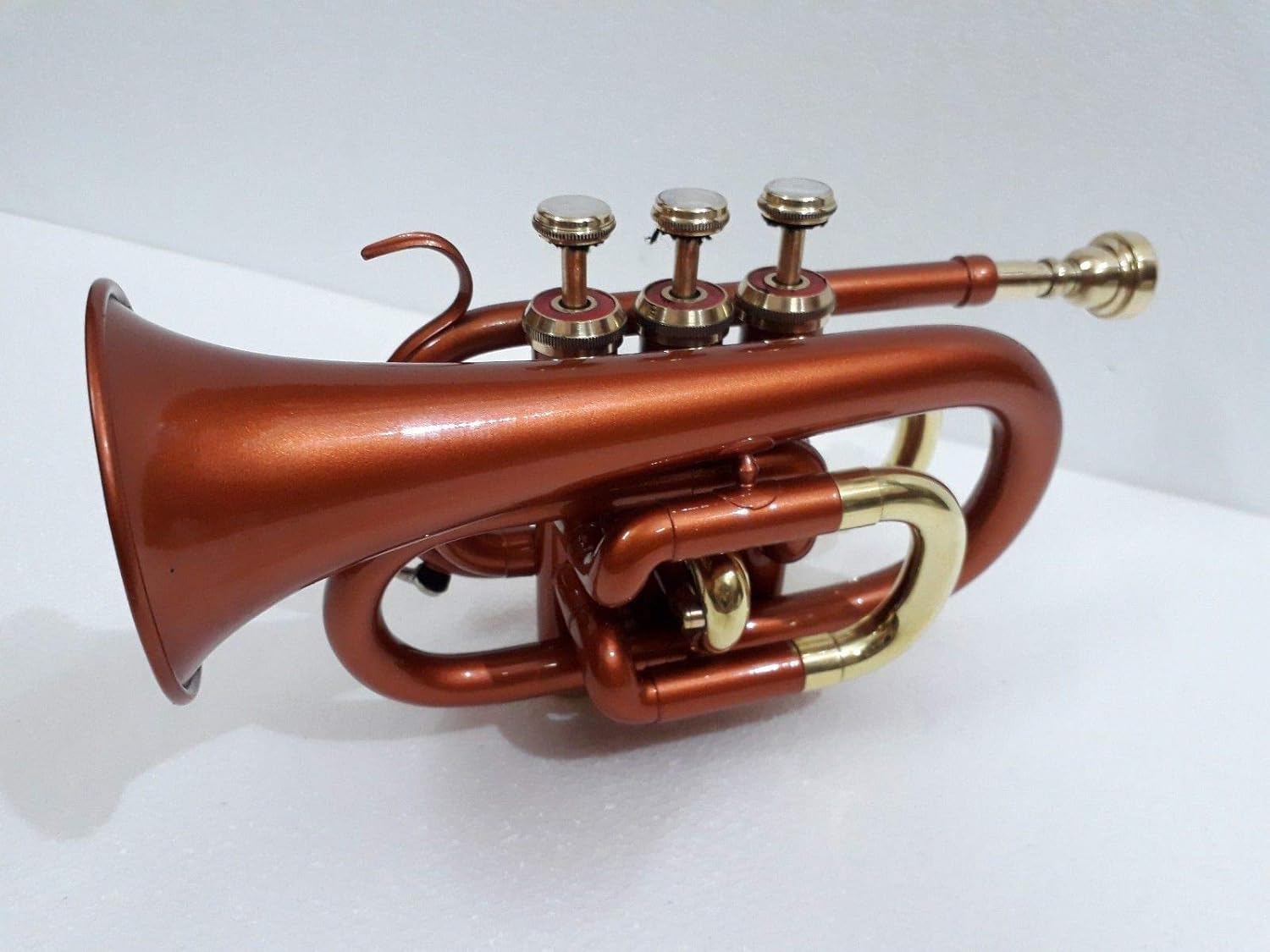 POCKET TRUMPET Bb PITCH COPPER COLOR WITH CASE & MOUTHPIECE, NICELY TUNED : Musical Instruments