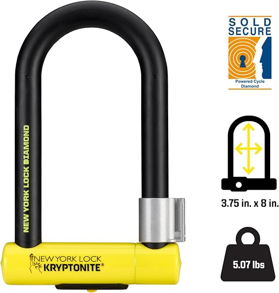 Kryptonite New York Diamond Bike U-Lock, Angle Grinder Resistant Heavy Duty Anti-Theft, Sold Secure Diamond 26mm Shackle with Mounting Bracket and Keys, Ultimate Security for Bicycles E-Bikes Scooters | bike-locks
