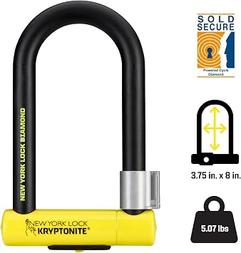 Kryptonite New York Diamond Bike U-Lock, Angle Grinder Resistant Heavy Duty Anti-Theft, Sold Secure Diamond 26mm Shackle with Mounting Bracket and Keys, Ultimate Security for Bicycles E-Bikes Scooters | bike-locks
