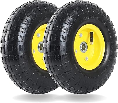 AR-PRO 2 Pack 4.10/3.50-4 Tire and Wheel, Replacement 10-Inch Pneumatic Tire with 5/8" Bearings and 2.2" Offset Hub, Compatible with Hand Truck, Wheelbarrow, Wagon, Gorilla Carts