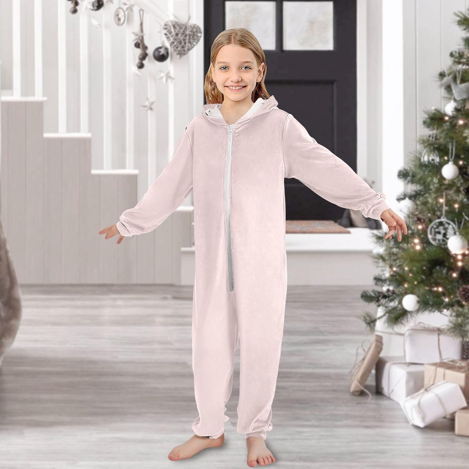 Medium Purple Novelty One-piece Pajamas, Long Sleeve Pajamas with Pockets Hooded Onesie PJs 4T