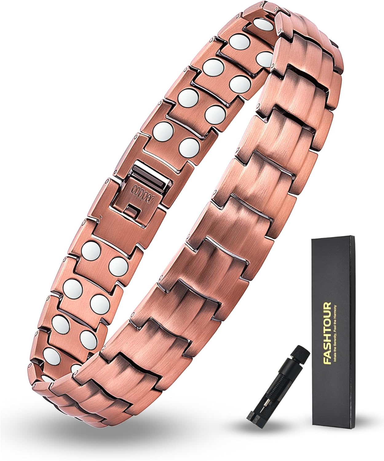 Fashtour Copper Magnetic Bracelet for Men, 2X Strength 99.99% Pure Copper Bracelet with Powerful Magnets and Sizing Tool