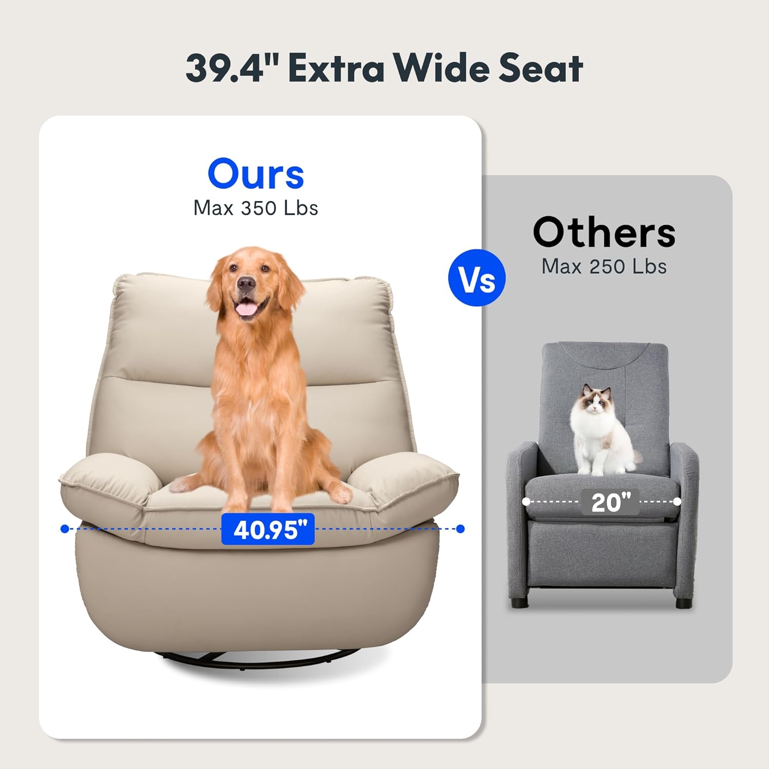 FLEXISPOT XRC7 Swivel Rocker Recliner Chair, 360° Swivel Oversized Armless Recliner Gaming Chair, Award-Winning Design with Premium PU Leather Upholstery for Living Room Gaming Room, Beige Manual Beige Pu