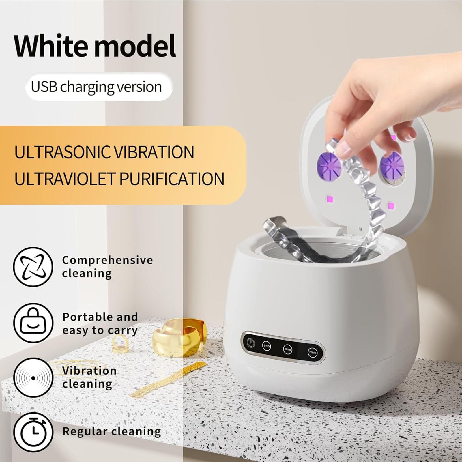 Pulitore di fermo, 52khz Aligner Cleaner, Macchina di pulizia UV portatile | Ultrasuoni per bambini anziani adulti, Bocca Cinturino Protesi Gioielli, Casa e Viaggi, Uso domestico e in viaggio,