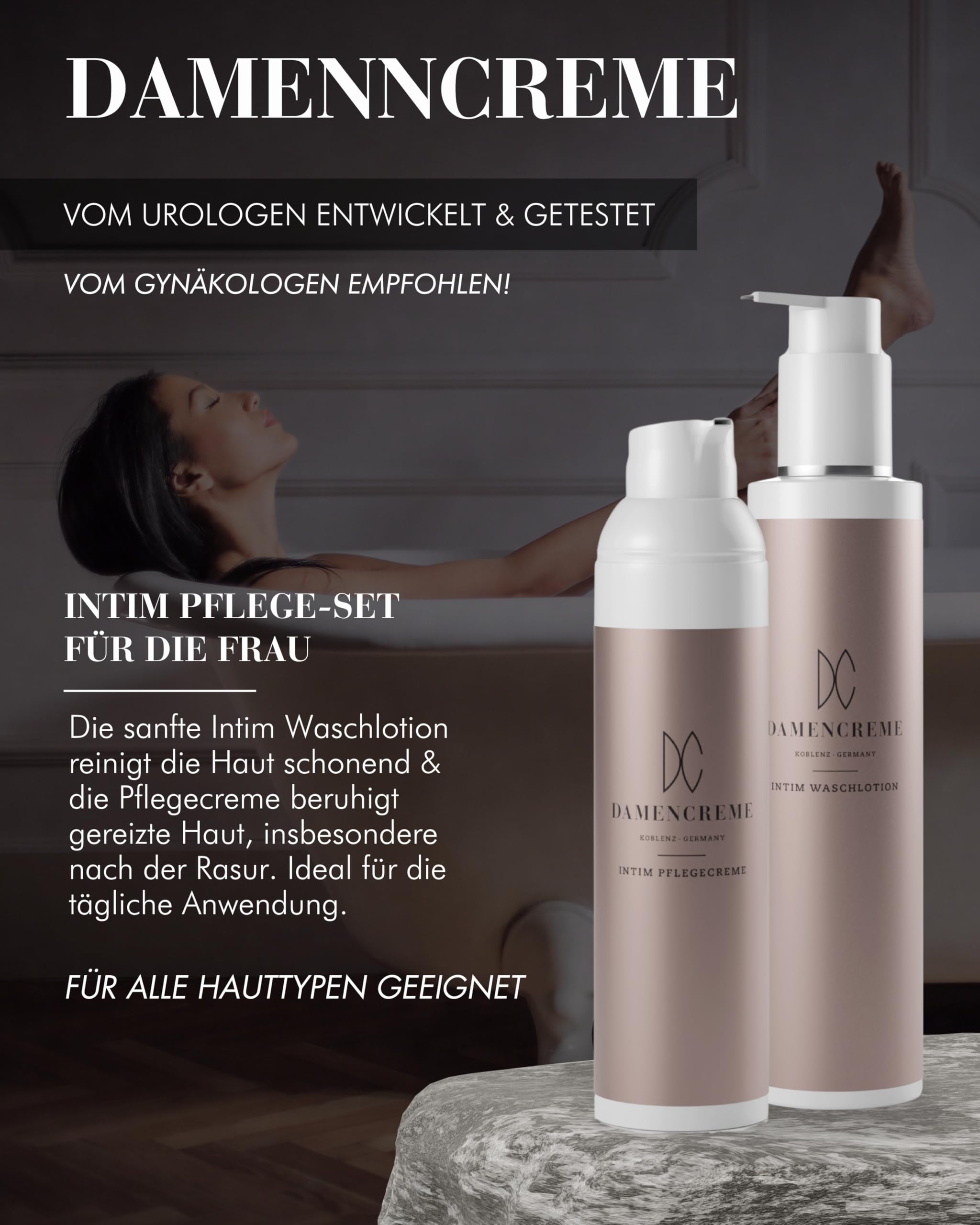 DAMENCREME Intimpflege Set für Frauen I Intim Creme 75 ml & Intim Waschlotion 200 ml I Sanfte Pflege & Reinigung I Intimpflege Damen vom Gynäkologen empfohlen I vegan & dermatologisch getestet