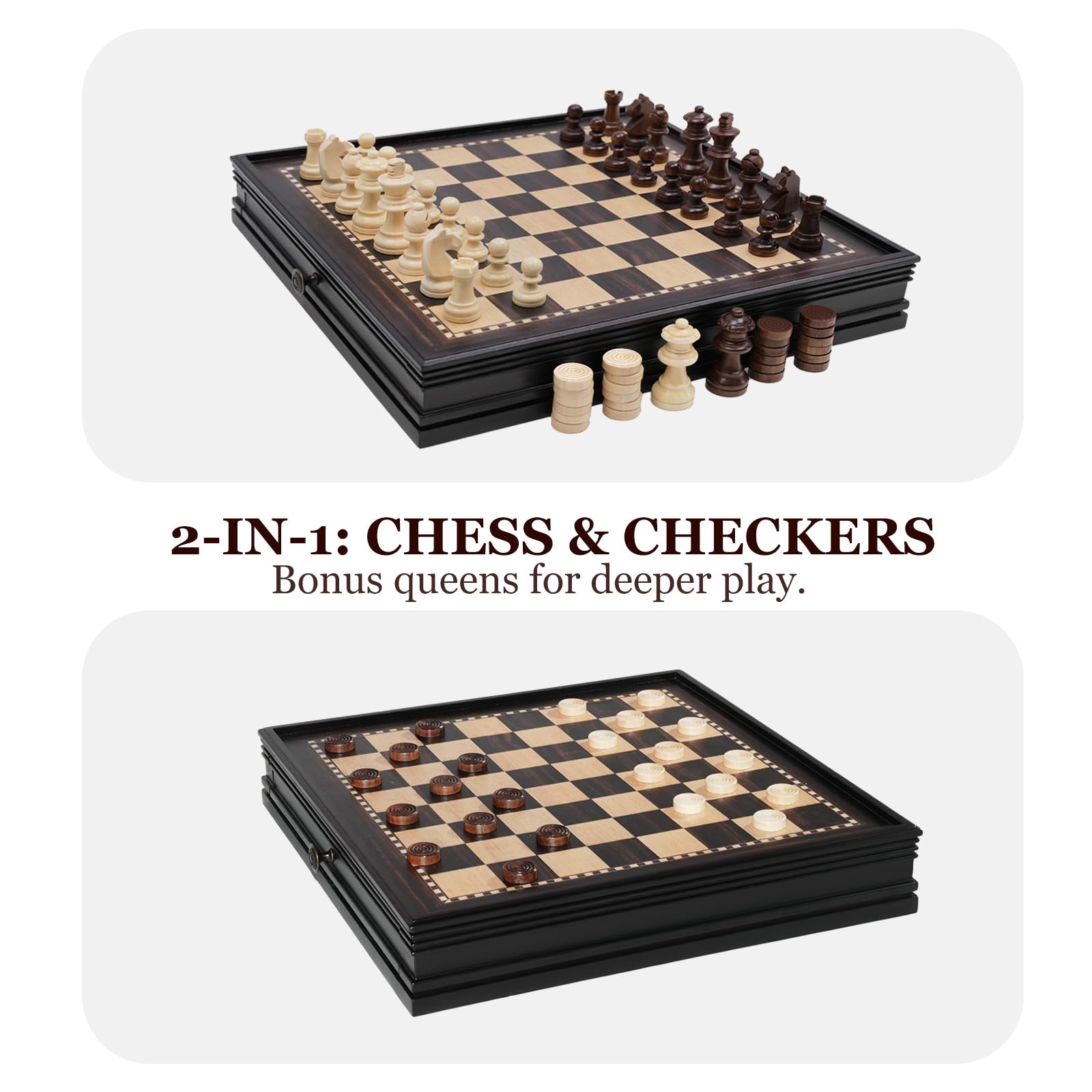 Sihaiyuan Wooden Chess Set Magnetic, 2-in-1 Chess Board Game 32cm, Solid Wood Drawer-Style Chess Board - Image 4