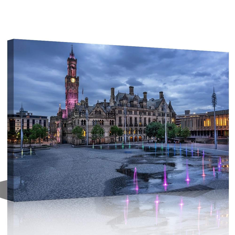 TISHIRON Bradford Wall Art West Yorkshire Skyline Canvas Wall Decor for Living Room Bathroom Prints Pictures Painting Artwork Decorations Poster with Frames Ready to Hang(12" Wx18 H) — image 1