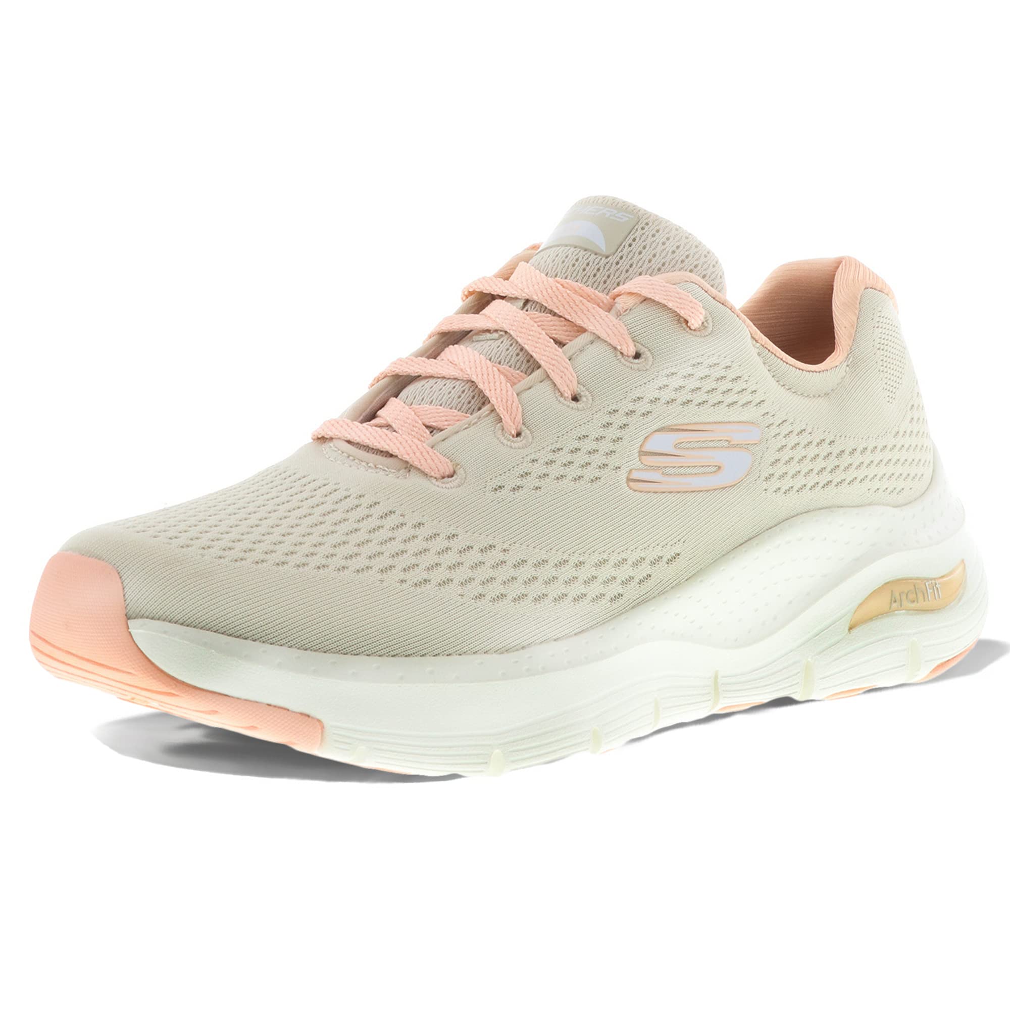 Skechers Women's Arch Fit Big Appeal Sneaker,Natural Knit Mesh / Coral Trim,7 UK