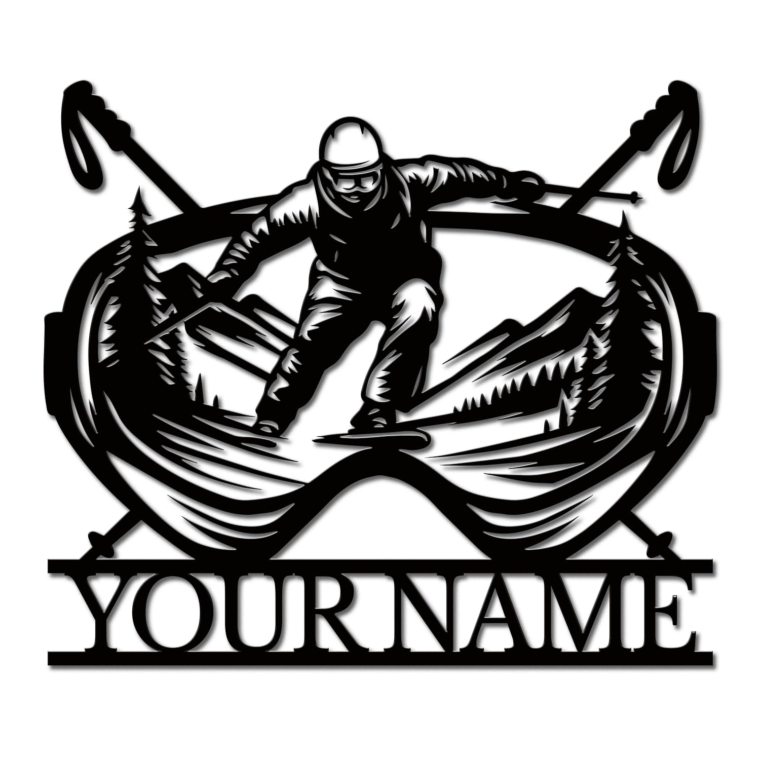 Pailideart Style-7 Personalized Ski Metal Wall Art, Custom Skier Name Sign, Winter Sports Decor, Alpine Lodge Sign, Snowboarding Gift, Slope-Themed Home Decor, Ski Enthusiast Present (Style-7)