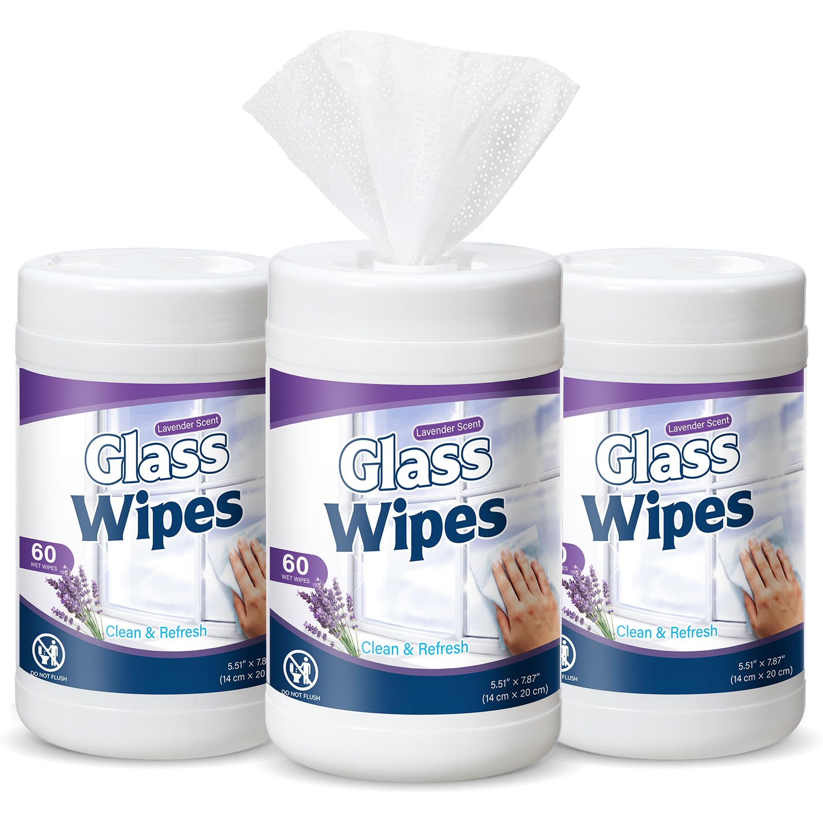 Nuanchu 3 Pack 180 Count Glass Cleaner Wipes, Lavender