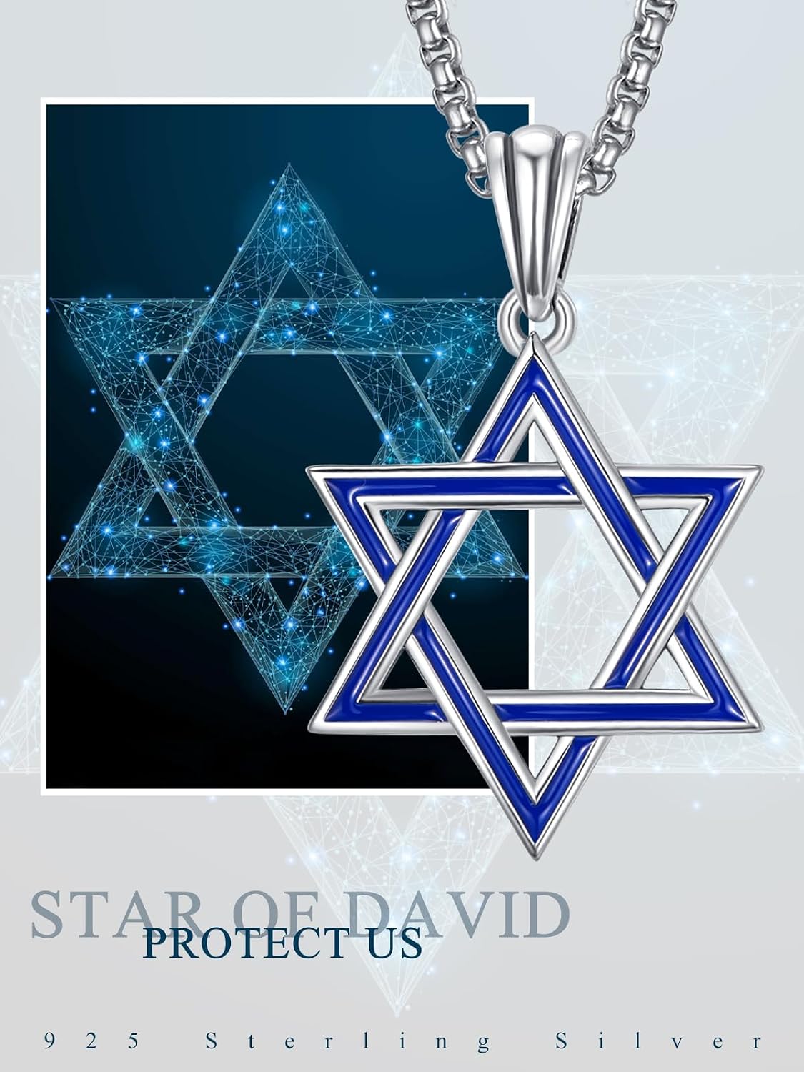 ADMETUS Star of David Necklace 925 Sterling Silver Jewish Star Pendant Estrella de David Jewelry Gifts for Men with 22"+2" Chain