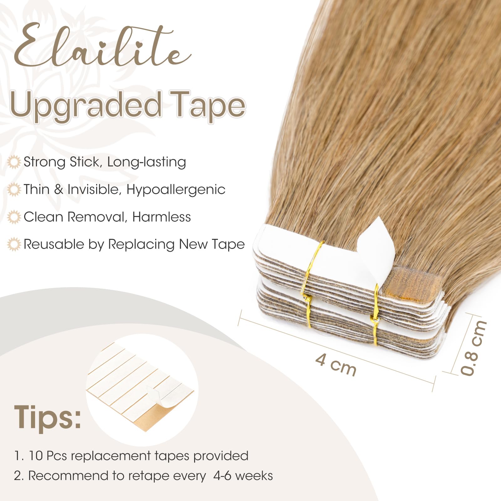Elailite Tape in Hair Extensions Real Human Hair 20 Pcs - Image 3