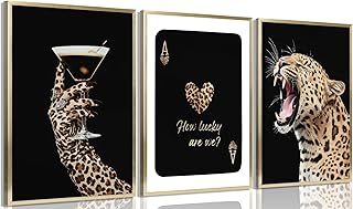 UXOCBTAH 3Pcs Black Trendy Leopard Canvas Wall Art Black Preppy Wall Decor Prints Cheetah Martini Ace of Spades Painting Pictures Artwork for Bedroom Apartment Dorm Home Decoration 12x16in Frameless