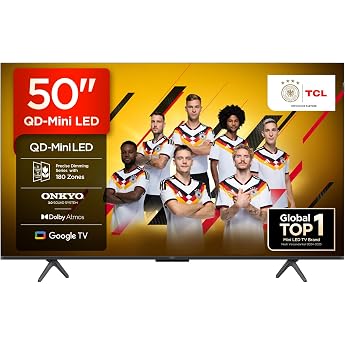 TCL 50 Inch 50Q6C QLED Mini LED TV, 4 K HDR Premium, Dolby Vision IQ & Atmos, Onkyo 2.1, Smart Google TV, Game Master, 144 Hz M